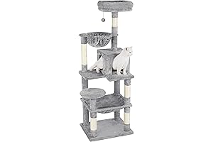 Wellhaven 54" Multi-Level Cat Tree Tower with Pompom, Scratching Posts & Hammocks