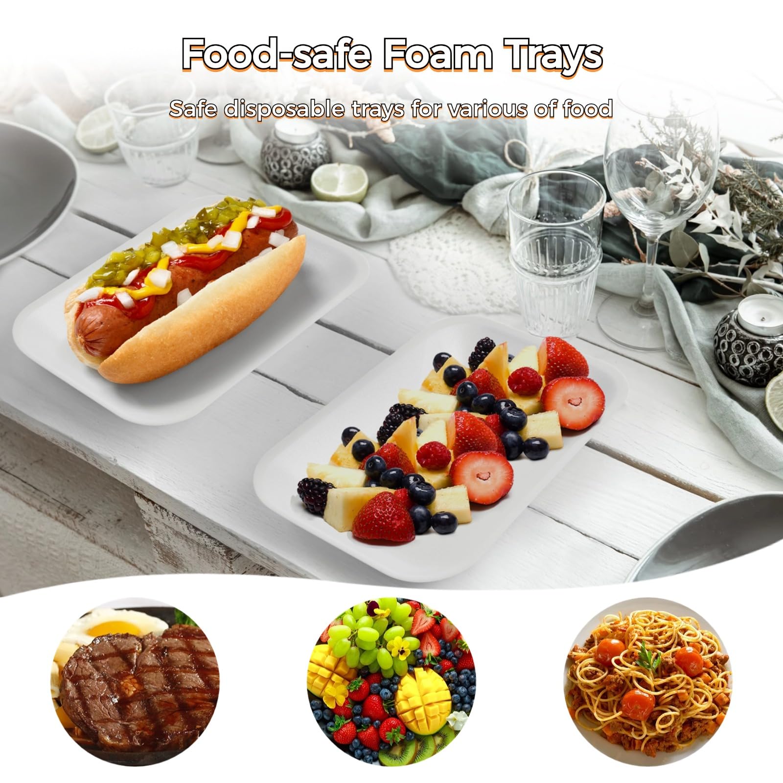 150 vassoi in schiuma bianca, usa e getta, per pollame, carne, frutta, barbecue, arrosti, piatti rettangolari, per pittura fai da te, per stampe, artigianato fai da te