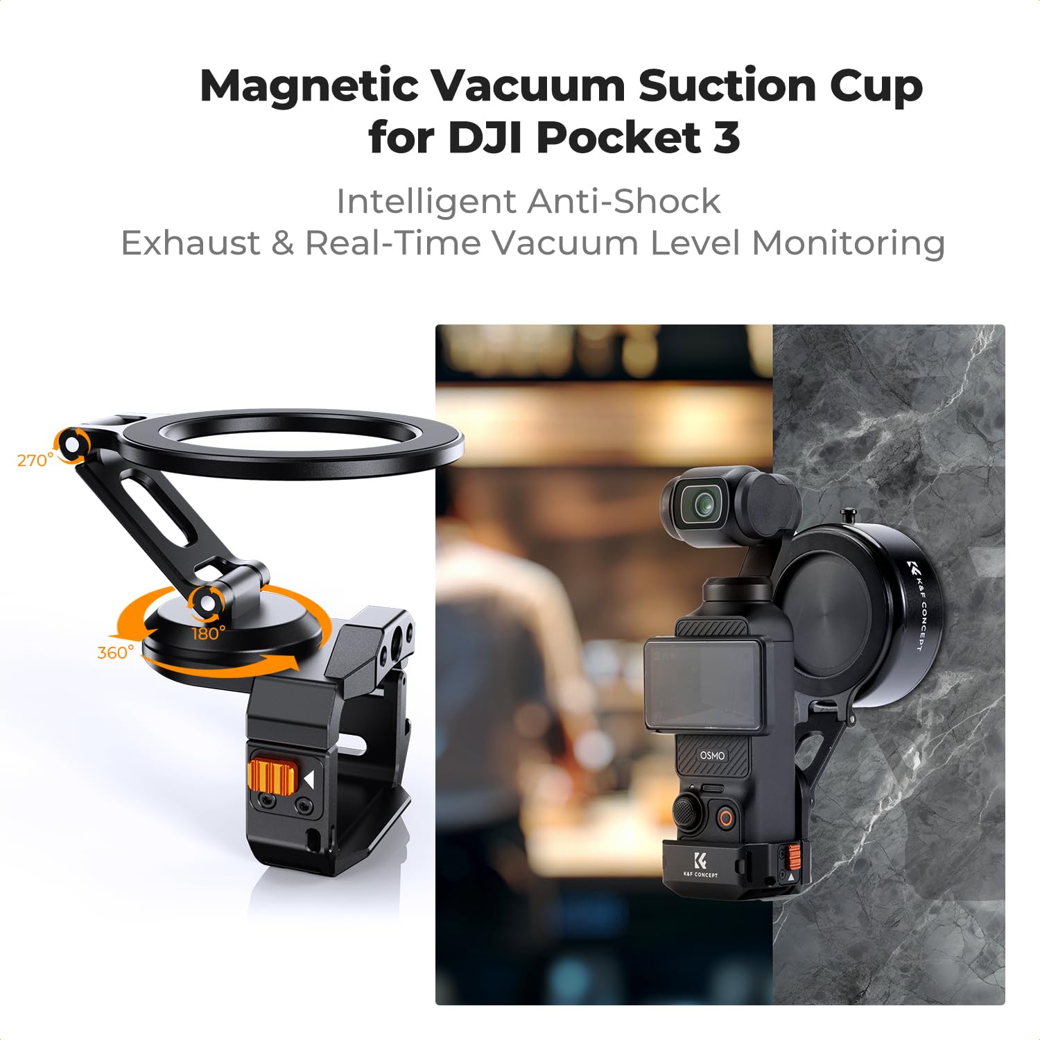 Uchwyt elektryczny magnetyczny K&F CONCEPT, uchwyt z przyssawką próżniową kompatybilny z DJI Osmo Pocket 3, stojak montażowy do akcesoriów Osmo Pocket 3, uchwyt magnetyczny