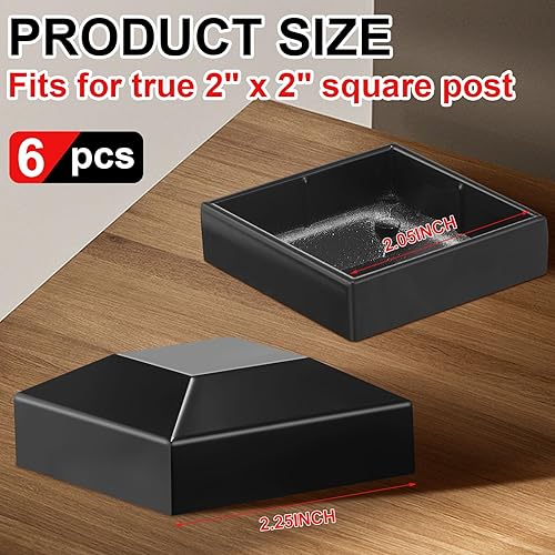 Miniatura 2 de Dunzy Tapas de aluminio para postes de valla de 2 x 2 pulgadas, color negro, cubierta de poste de ajuste a presión para buzón, metal, madera,