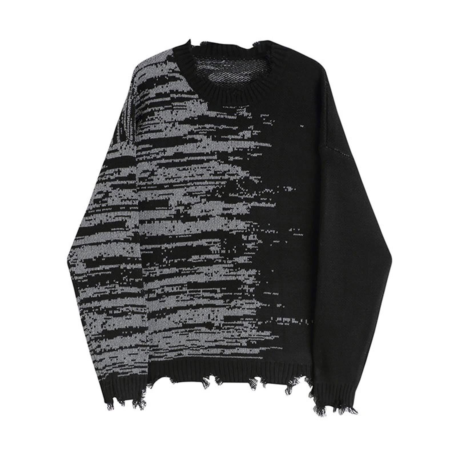 ZUMAHAWomans Sweaters, Sweater Women Contrast Color Frayed Hole Broken Jumper Loose Rock Oversized Pullovers Harajuku Streetwear Top