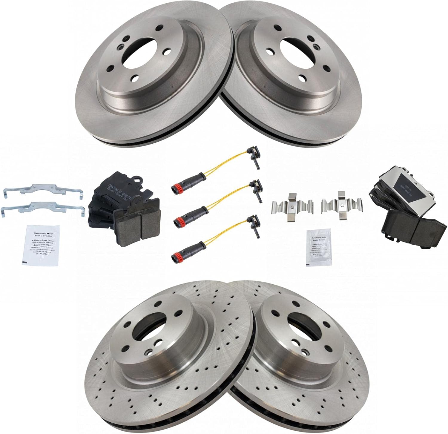 TRQ Front and Rear Brake Pad & Rotor Kit Brake Pad Wear Sensor Brake Pads Brake Rotor Ceramic Compatible with 2000-2002 Mercedes-Benz CL500 S430 2001-2002 S500