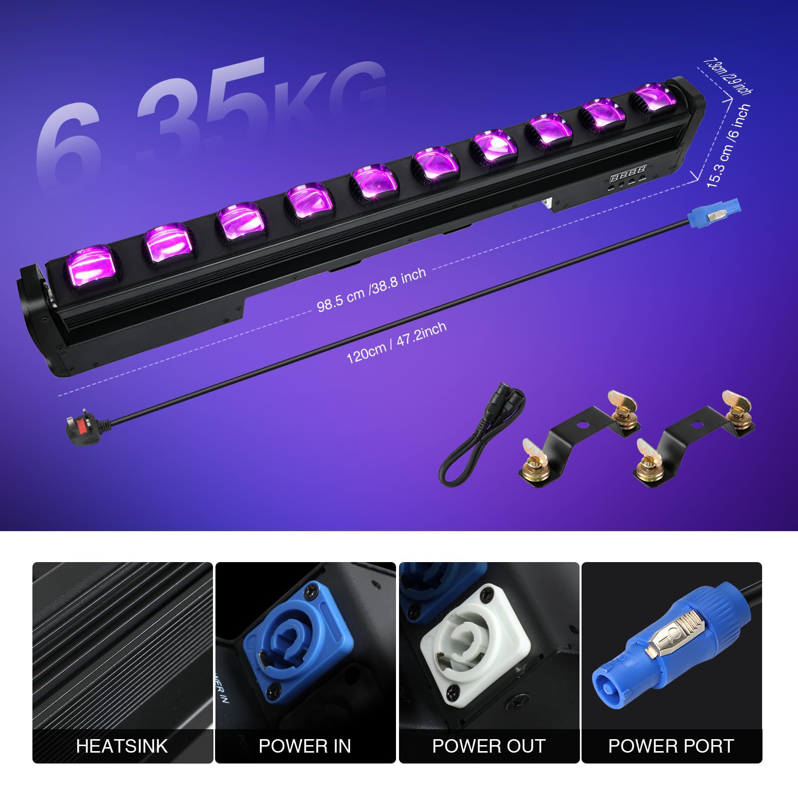 BETOPPER Teste Mobili Barra LED RGBW 10x15W, Luci DJ Professionale con 10 Eye, Beam/Strobe DMX 512 & Attivazione Sonora,Luci da Discoteca per Concerti, Eventi, Teatro, Club, Feste (98.5CM)