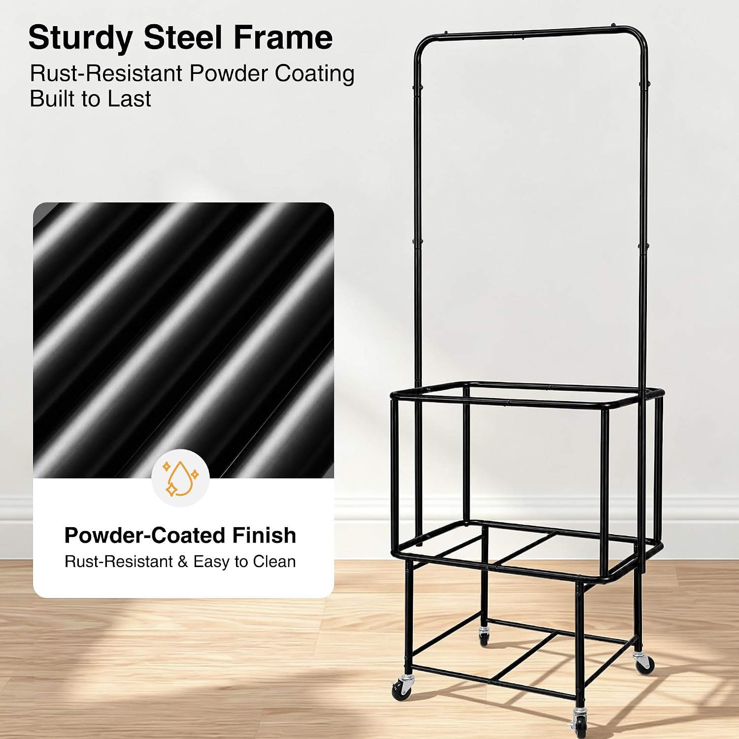 STO STO Rolling Laundry Cart with Hanging Bar, Hamper with Wheels, Beige | 3-in-1 Laundry Organizer, 100L Removable Washable Canvas Liner, Vinyl Mesh Basket, Rust-Resistant Steel Frame, Storage Shelf
