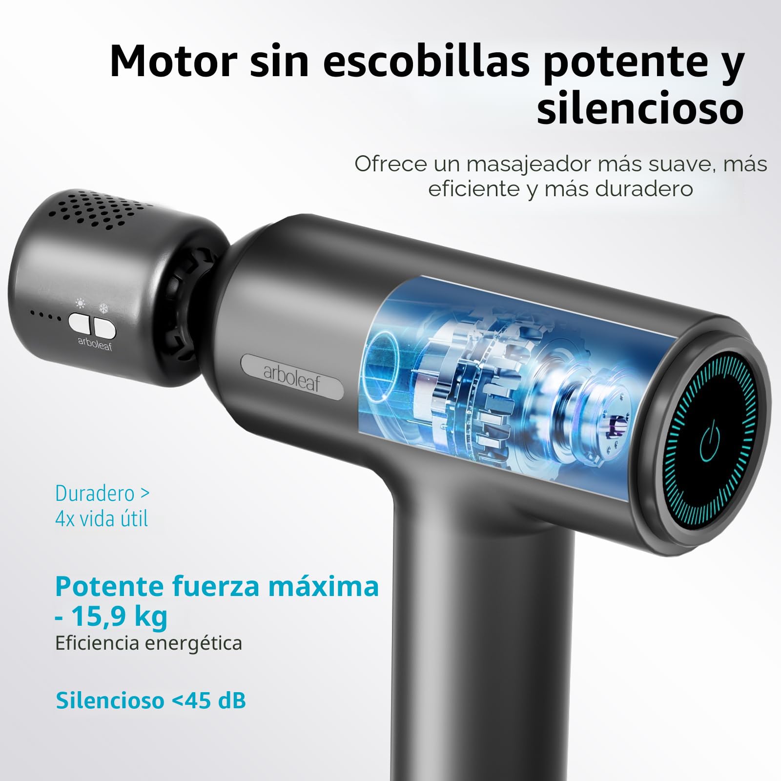 arboleaf Pistola de Masaje Muscular Calor y Frío, Massage Gun Profesional 6 Velocidades, 5 Cabezales