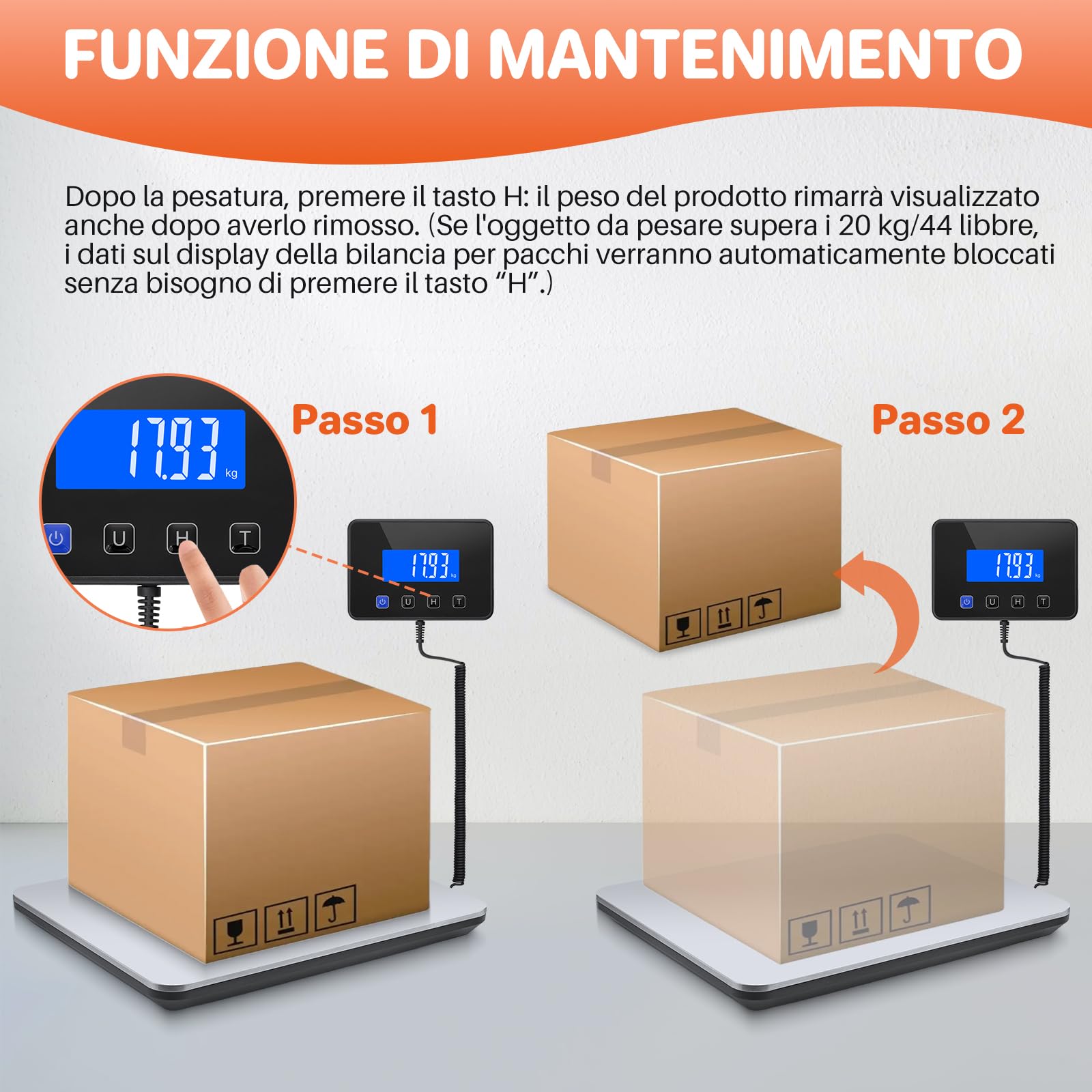 FUNYKICH Bilancia Pesa Pacchi Digitale 200 kg/440 lb,Bilancia Professionale