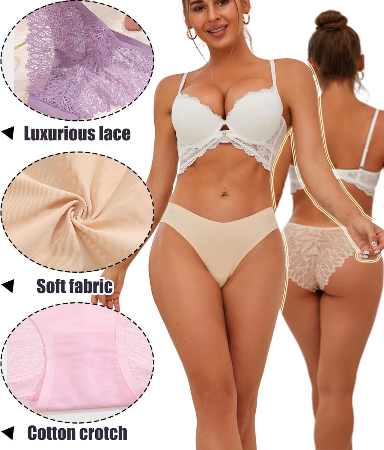 FINETOO 6 Pack Sexy Underwear for Women Silky Seamless No Show Panties Ladies Lace Bikini Lightweight Cheeky Hipster - Image 4