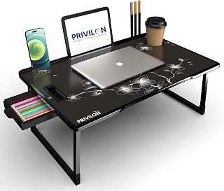 Privilon Innovation Wood Smart Multipurpose Foldable Laptop Table with Cup Holder, Study Table, Bed Table, Breakfast Tabl... Price In India