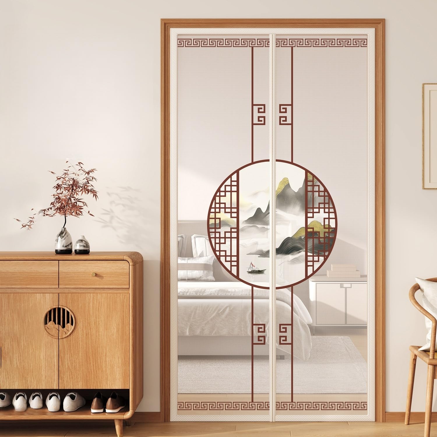 Hiseng Mosquitera Puerta Magnética, Malla de Tejido Fino, Mosquitera para Puerta con Imanes Potentes, Instalación Sin Taladro, Malla Transpirable y Antidesgarro (Estilo Z-03,100x210cm)