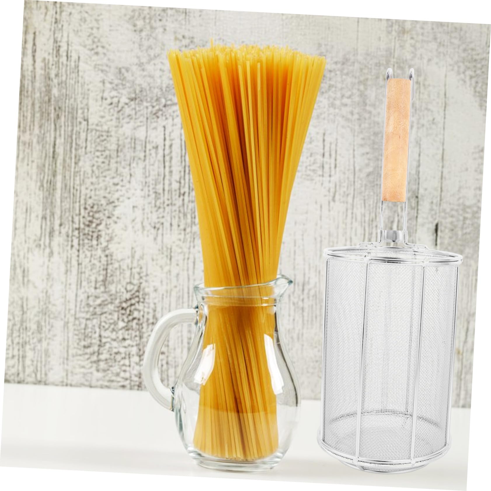 STOBAZA Colador de Pasta de Acero Inoxidable con Asa de Madera Colador de Malla para Escurrir Fideos para Uso Cocina