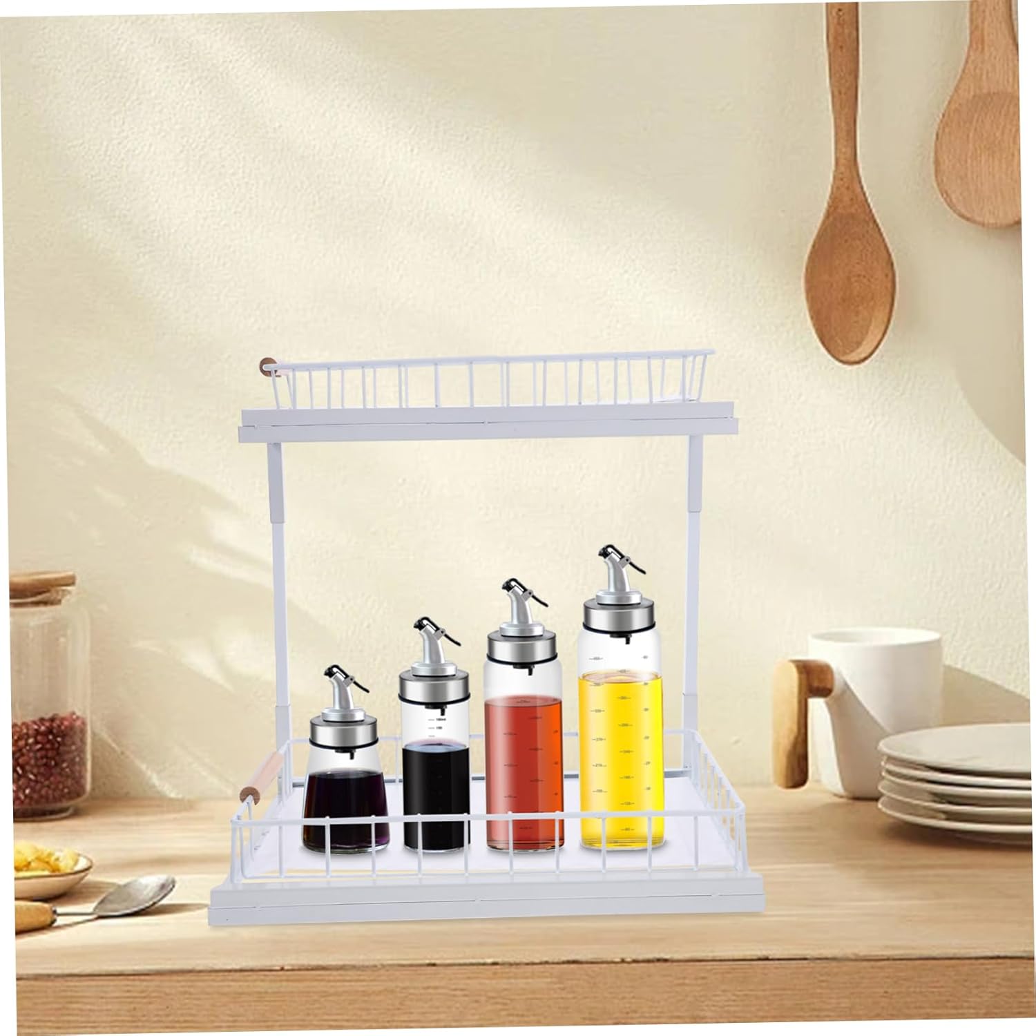 Kitchen Cabinet Organizer Seasoning Jar Shelf under Sink Spice Organizer Sliding Storage Rack