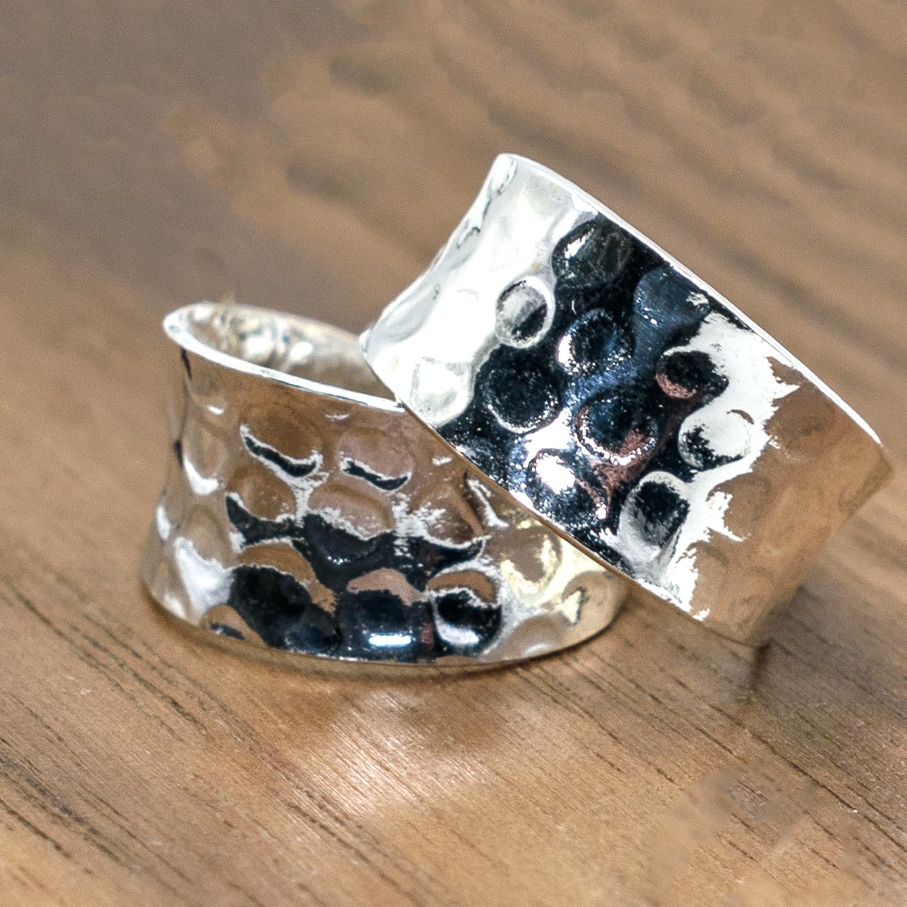 Classic Tapered Hammered Texture Huggie Hoop Earring, 925 Sterling Silver, Hinge With Notched Post, 0.90 Inch - Image 3