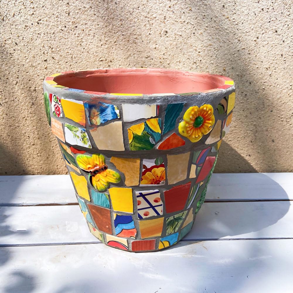 DFGHNBVC Mandala Succulent Pot With Drainage Hole, 7.28inch Plant Pots, Handmade Mosaic Craft Bohemian Ceramic Succulent Planter Pot For Small Plant,Yellow