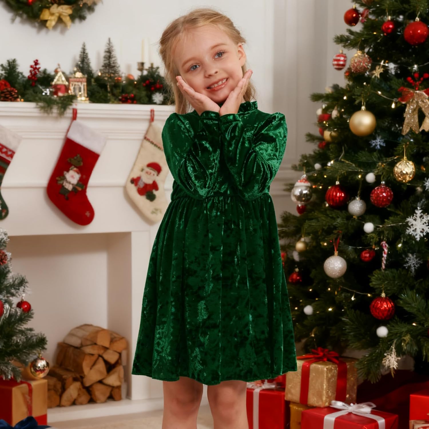 Toddler Girls Velvet Dress Puff Long Sleeve Lace Collar Halloween Party Dresses Baby Fall Winter Clothes 2-7T - Image 3