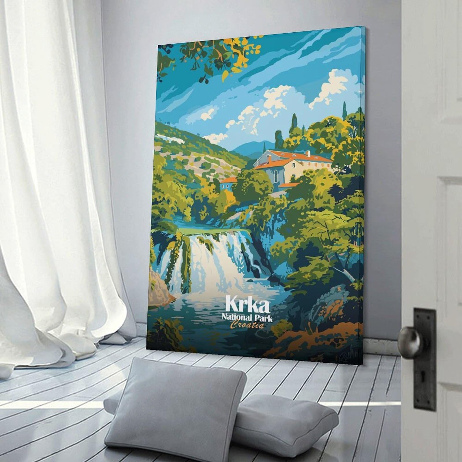 Junmoney Frame-Style-7 Krka National Park Croatia Wall Art Print 20X30inch(50X75cm), For Hallway, Entryway Or Landing, Wall Decor To Refresh Empty Corners, For Cosy Room Updates