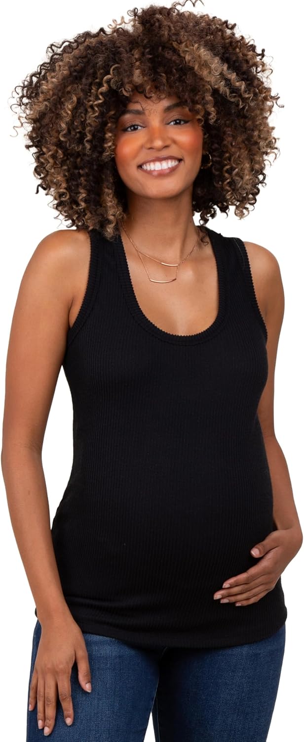 PinkBlush Ribbed Scoop Neck Maternity Racerback Tank Top