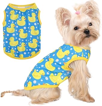 Sebaoyu Dog Shirt for Small Dogs, Soft Breathable Boy Girl Dog T-Shirt, Puppy Sleeveless Lightweight Vests Puppy Clothes Pet Cat Outfit Blue Duck, XS