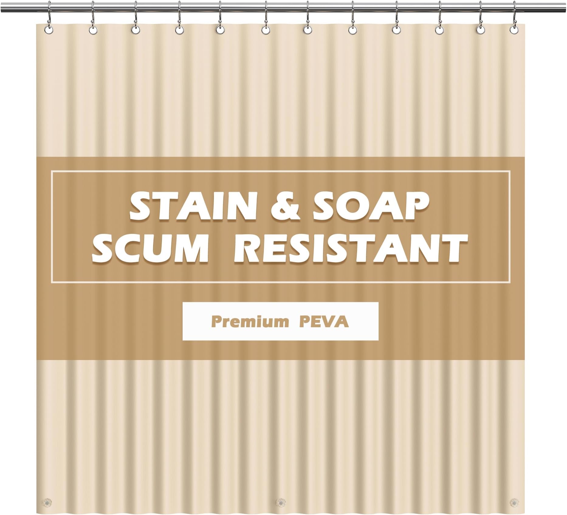 EHZNZIE Beige Shower Curtain Liner 72x72, PEVA Waterproof Bath Curtain, No Chemical Smell, 3 Weighted Magnets, Durable with Rustproof Metal Grommets