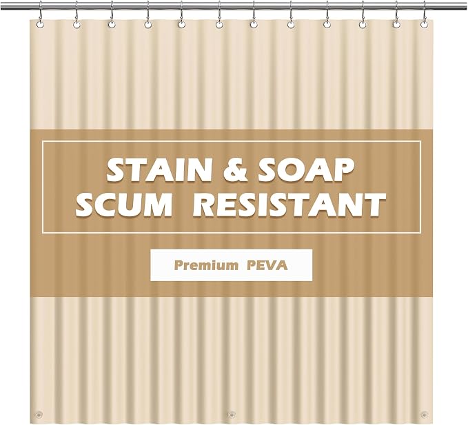 EHZNZIE Cream Shower Curtain Liner 72x72, PEVA Waterproof Bath Curtain, No Chemical Smell, 3 Weighted Magnets, Durable with Rustproof Metal Grommets
