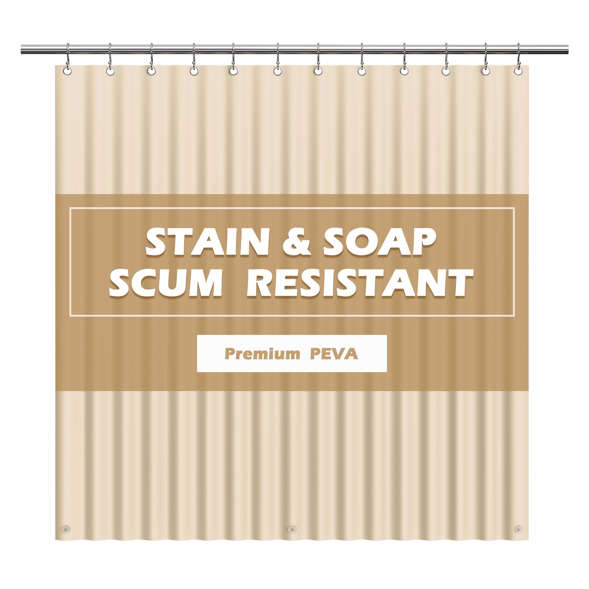 EHZNZIE Shower Curtain Liner Light Weight PEVA, Shower Liner 72x72 Inches, Waterproof, No Chemical Smell with 12 Rust Proof Metal Grommets for Bathroom Shower Curtain, Beige