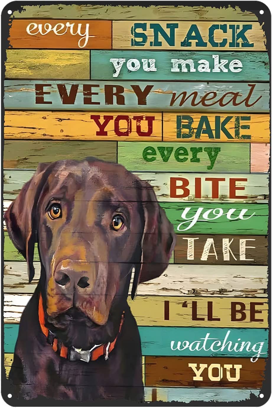 Kisoyo Chocolate Labrador Metal Sign Rustic Decoration Vintage Tin Sign Home Kitchen Bar Cafe Club Cave Wall Decor Dog Tin Sign 8X12 Inch