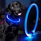 Light Up Dog Collar - Waterproof LED Dog Collar Rechargeble, TPU Cuttable Glow in The Dark Safety Dog Lights for Night Walking(Blue)