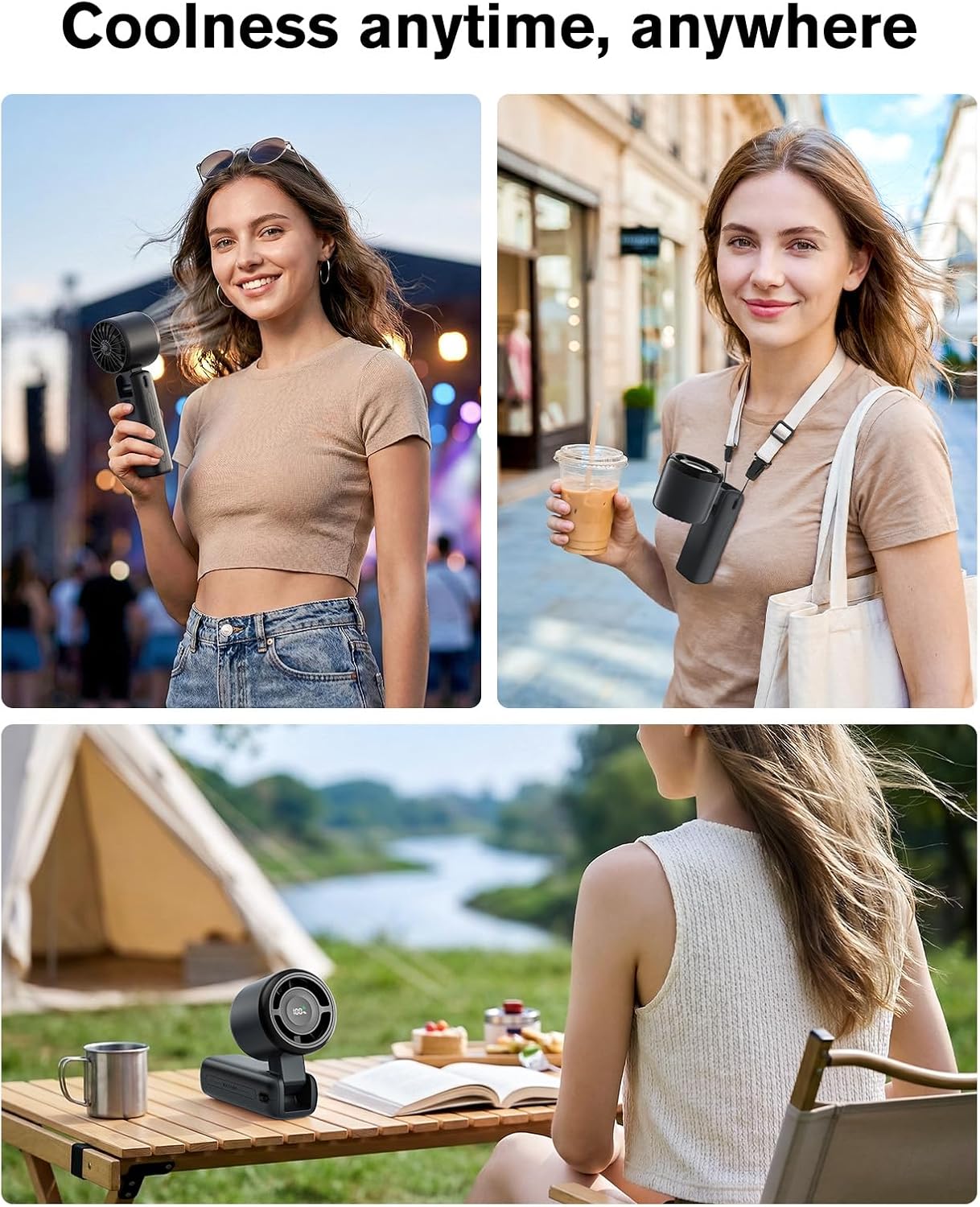 WHATOOK Portable Personal Handheld Fan: High Speed Cooling Fan, 12 Hours Battery Life, USB Rechargeable, Small Essentials for Women Cruise Travel, Beach Vacation (Black)