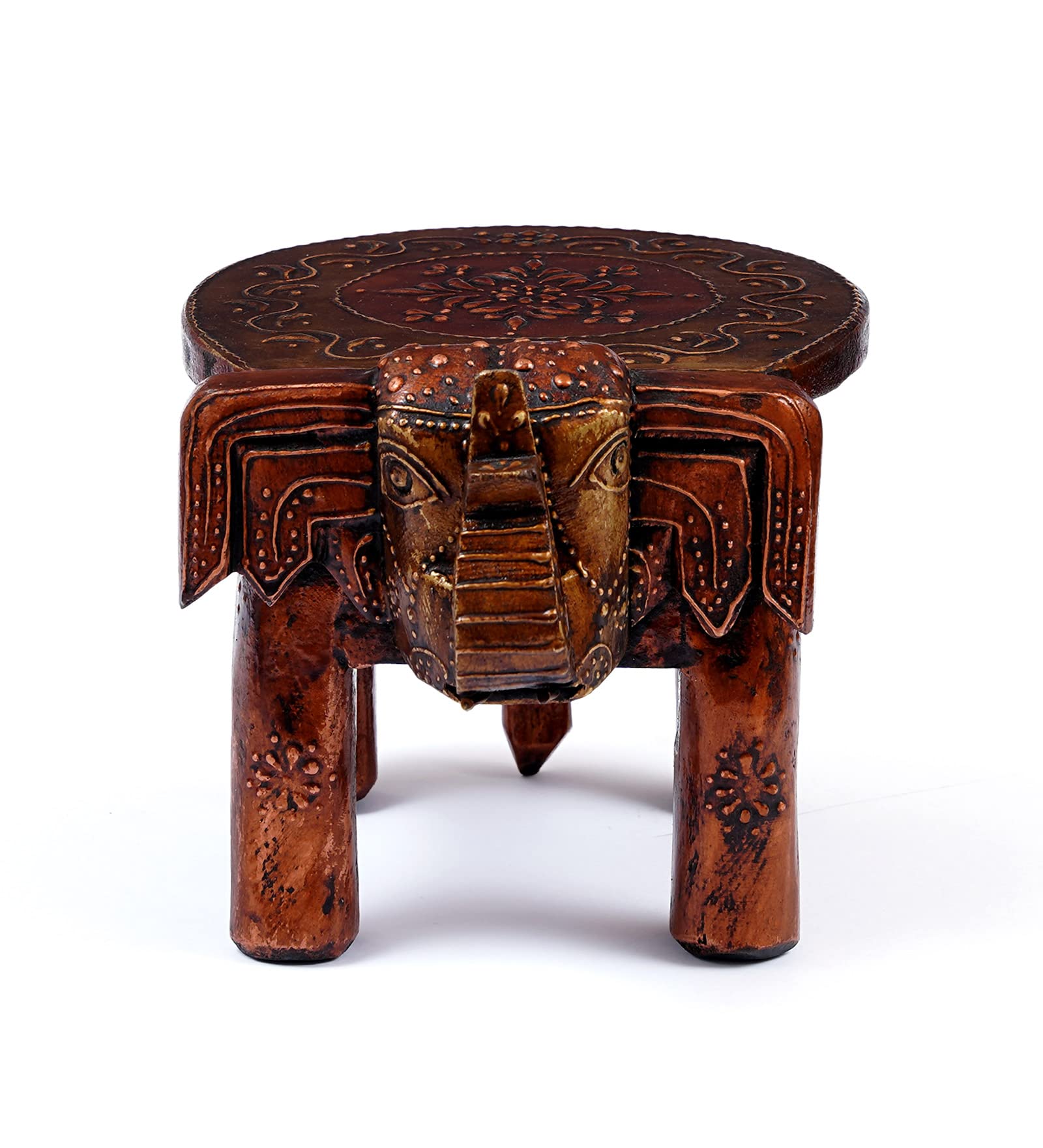 Handpainted Wooden Elephant Stool - Copper Finish -2 Handpainted Wooden Elephant Stool - Copper Finish -2