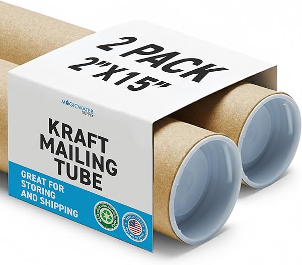 MagicWater Supply Mailing Tube - 2 in x 15 in - Kraft - 2 Pack - for Shipping and Storage of Posters, Arts, Crafts, and Documents