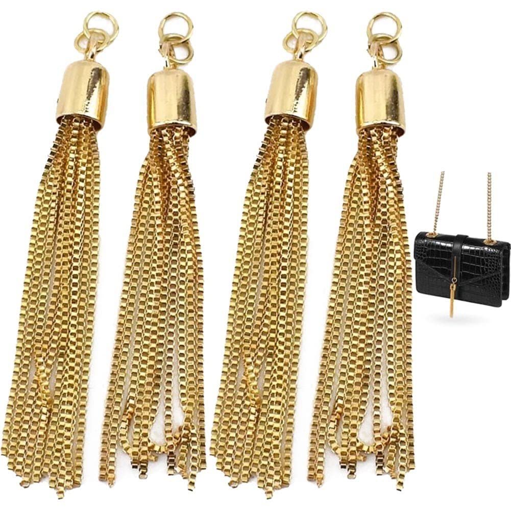 Stakee Gold Metal Tassel Pendant 4Pcs Chain Tassel Charm Handbag Tassel Charm Large Hole Tassels Pendant For Bag Accessories