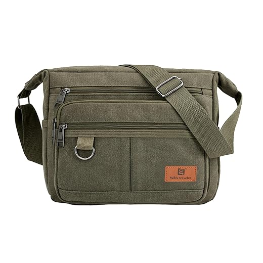 Canvas Crossbody Bag, Shoulder Messenger Bag for Men Women, All-Purpose Daypack Sathel Bag, fit for 13.3 Inch Macbook Pro Air, 12.9 Inch iPad Pro, Army Green