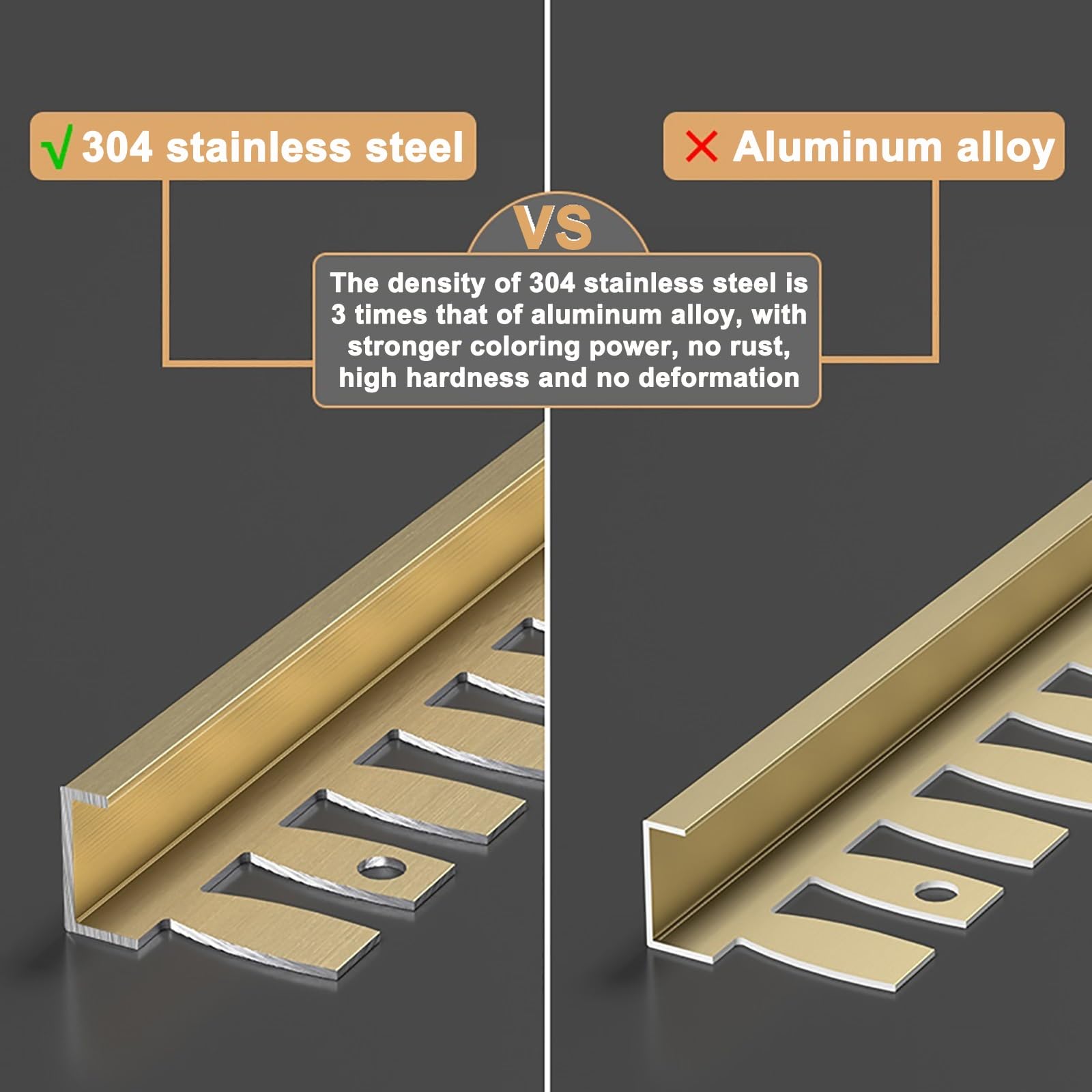 Striscia Di Transizione (2 * 120cm) - Profilo Per Fessure In Vinile Per Pavimenti In Acciaio Inossidabile, Tappezzeria Per Pavimento, Per Collegare Spazi Vuoti(Matte gold,1.3-1.5cm)