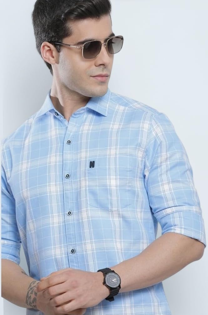 The Indian Garage Co Men Regular Fit Checkered Full Sleeves Cutaway Collar Casual Shirt