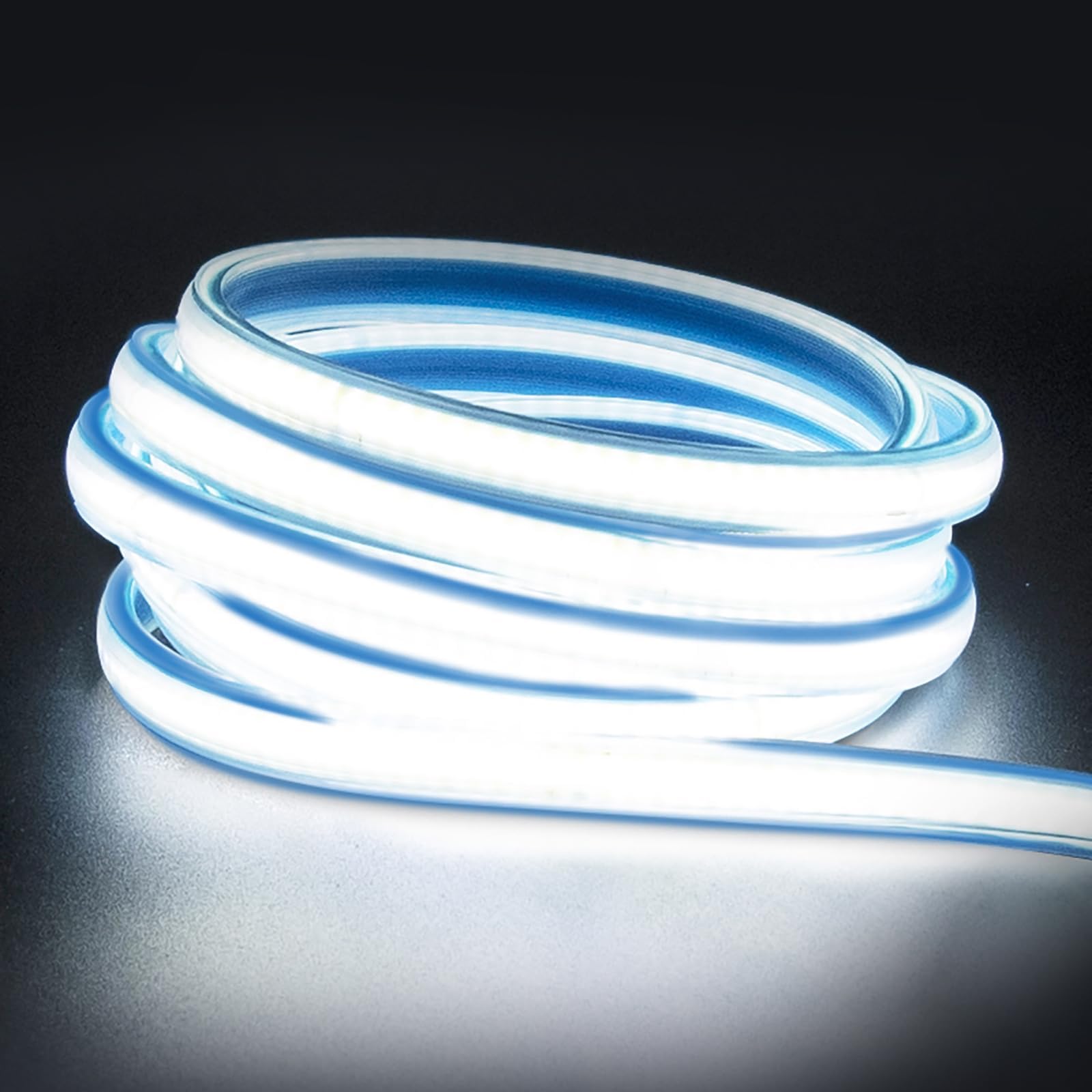 pcningled Outdoor COB led Strip 6000K 15M IP67 Waterproof 230V, 15 Meters 240 V AC Strips Light 296 LEDs/m 10CM Cuttable for Bathroom Cabinets Kitchen with ON/Off Switch and UK Plug (Cold White, 15m)
