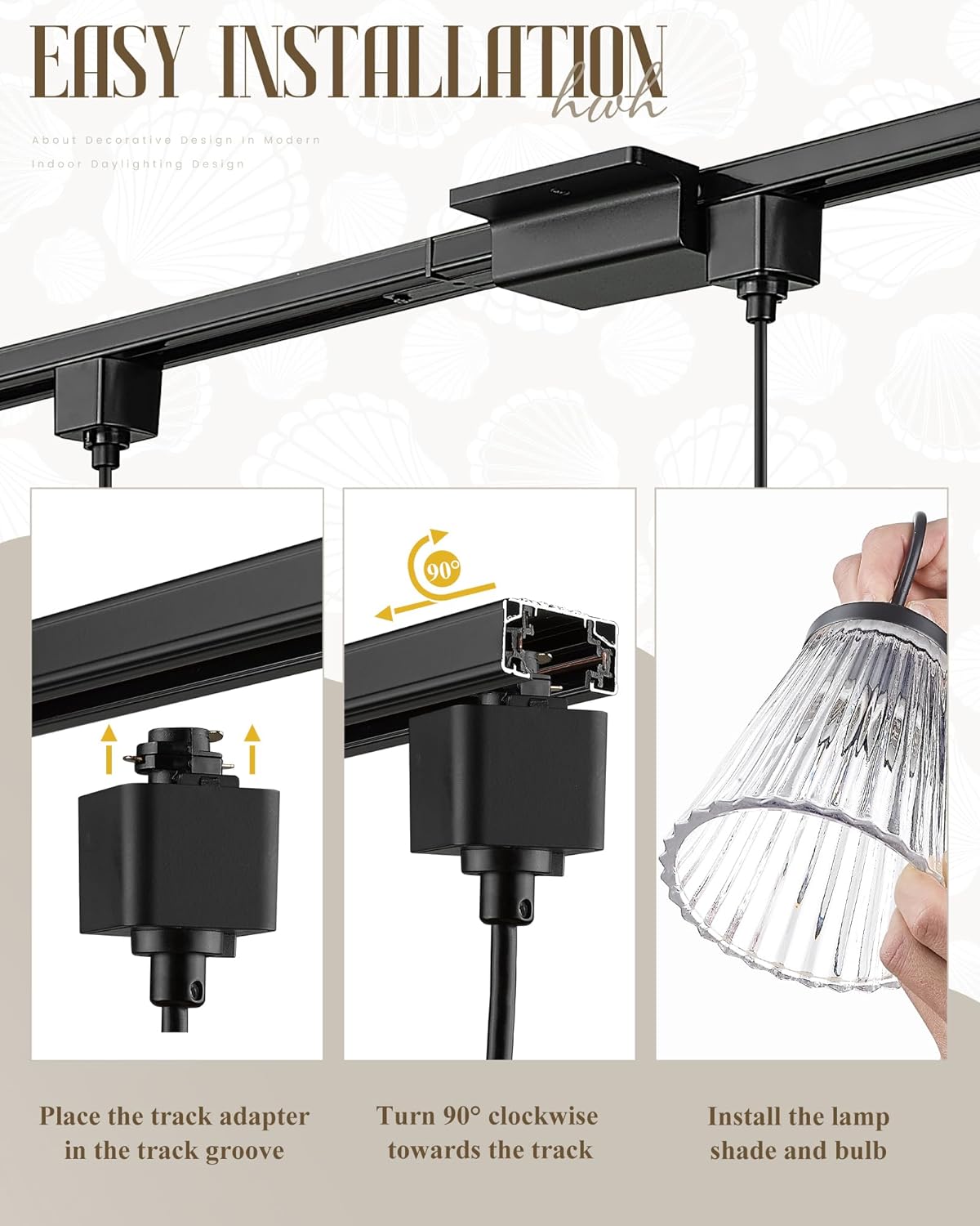 Black Track Lighting Pendants, HWH 3-Light H-Type Track Hanging Light, Industrial Kitchen Island Light Fixture with Striped Clear Glass Shade, 5HZG97TP-3 BK