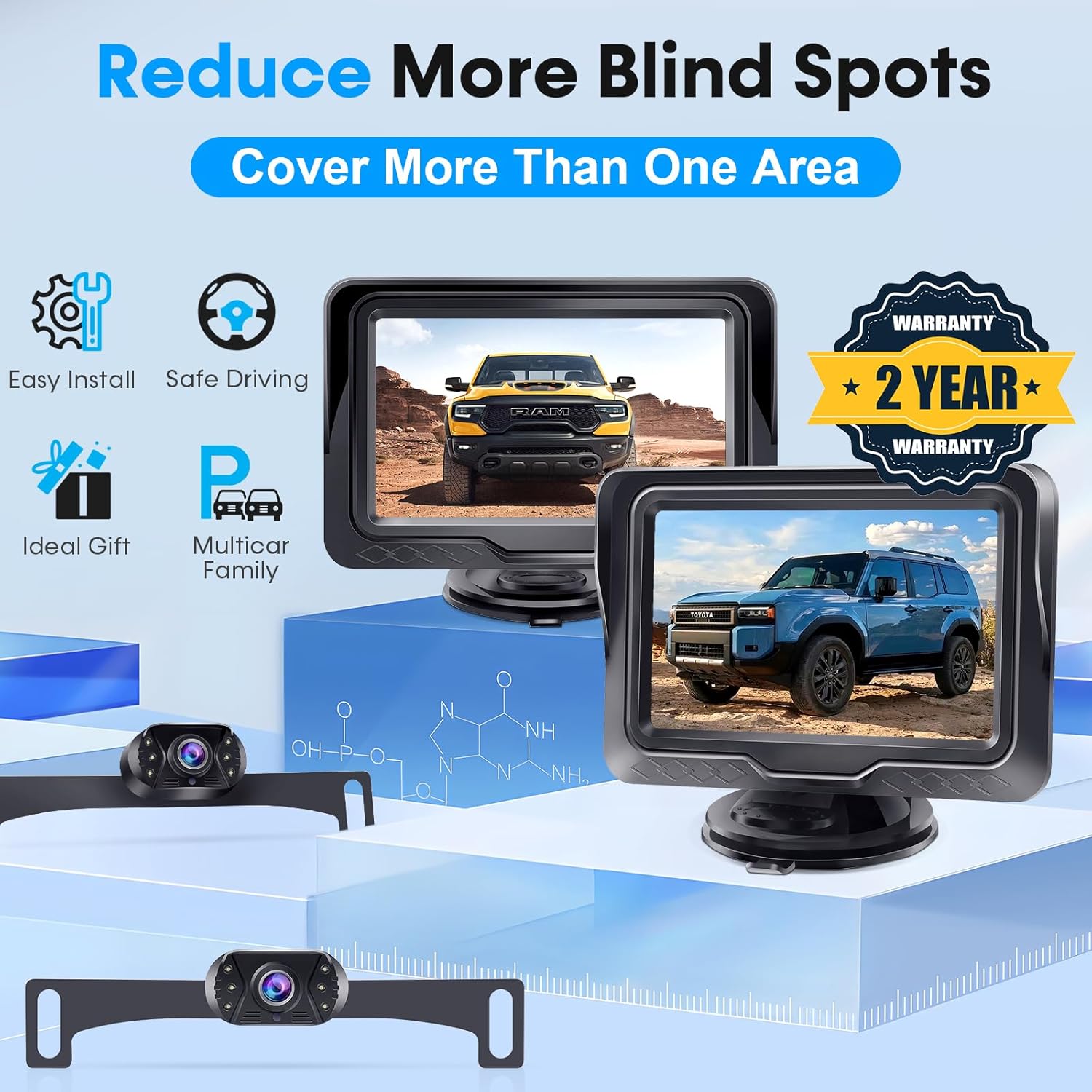 Backup Camera Ease Install for 2 Cars - 2-Pack, Plug & Play, HD 1080P Rear View Camera Kit, Waterproof, Night Vision for Car, Truck, SUV, Van