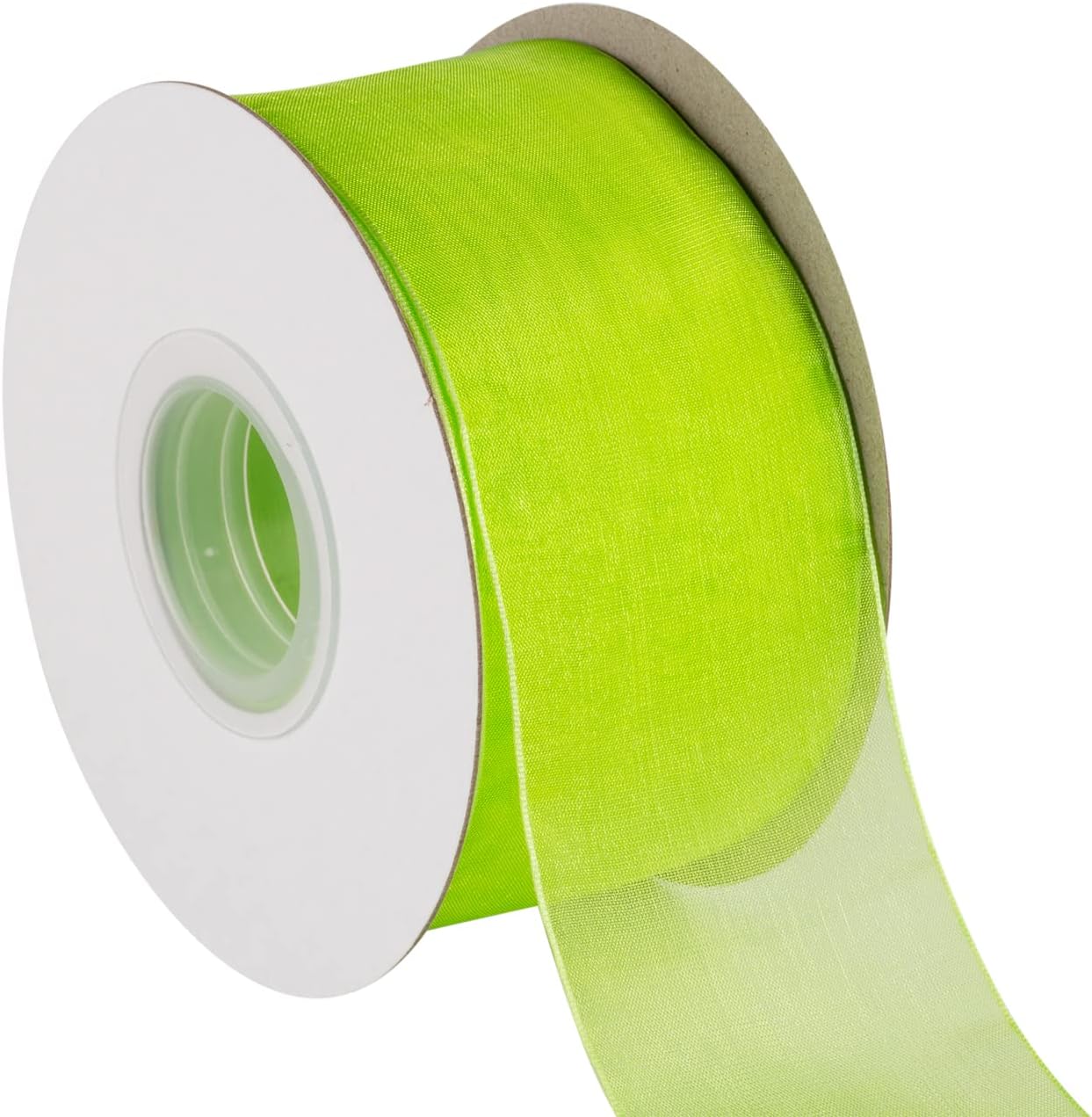 Ribbonitlux 50mm Sheer Organza Ribbon, Apple Green Shimmer Chiffon Ribbon 45M-Roll - Image 5