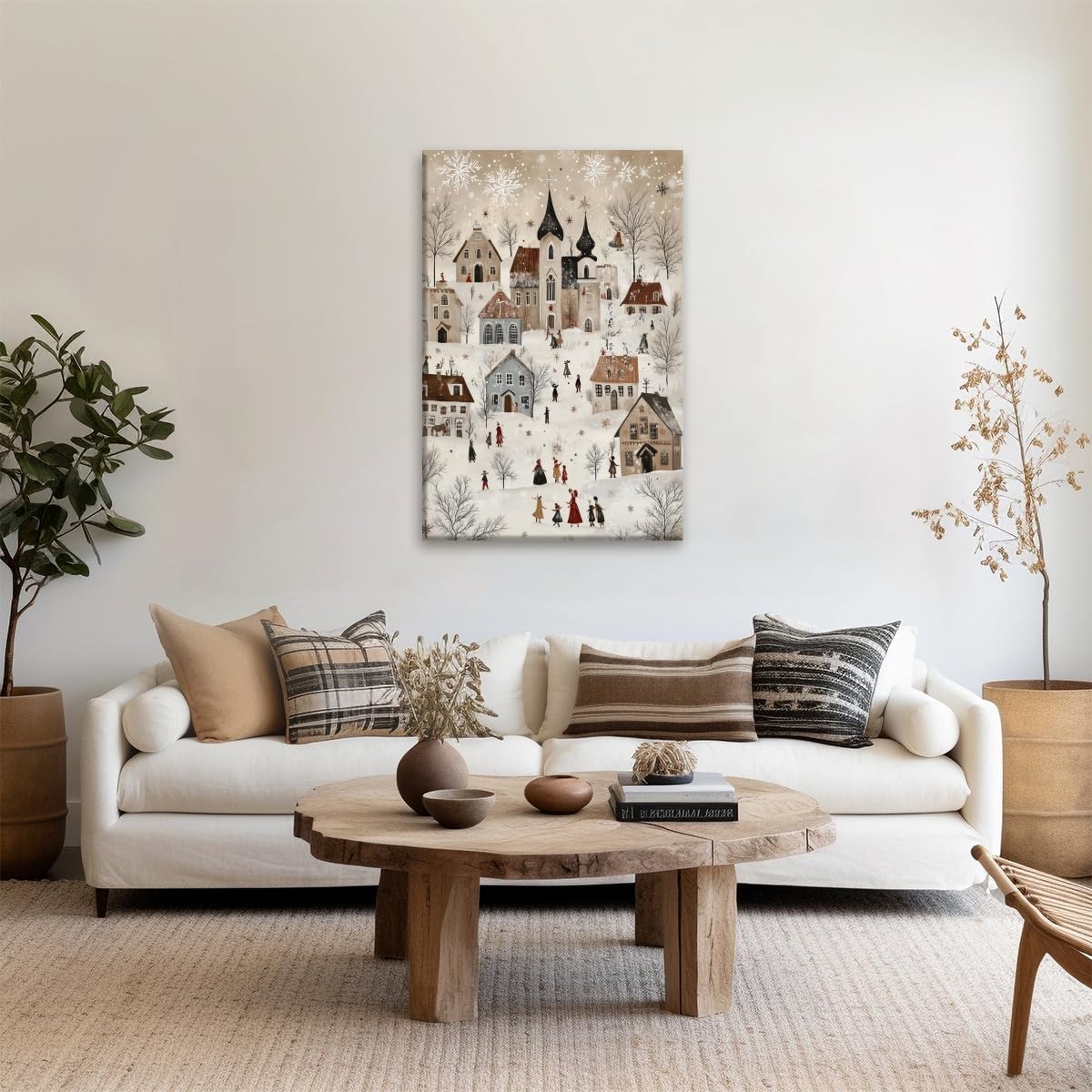 Scandinavian Aesthetic Wall Art Whimsical Winter Village Art Canvas Poster Vintage Holiday Home Decor Cute Christmas Winter Pictures Prints 8x12inch Unframed - Image 3