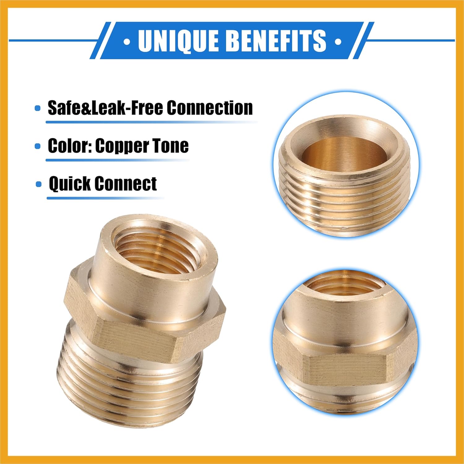 Pressure Washer Connector, M14x1.5 to 14mm M22x1.5 Male and Female Adapter Brass Screw Hose Connector Universal for Pressure Washer Quick Connect Brass Copper Tone Replacement