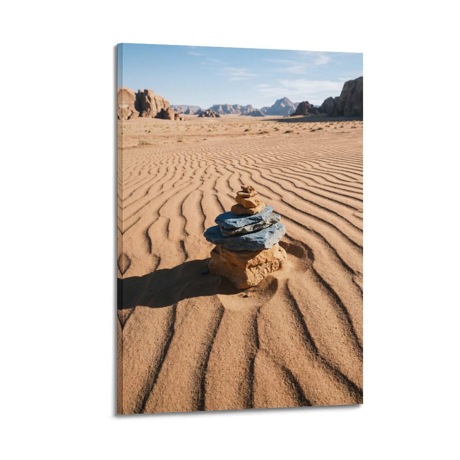 XKUGA Zen Nature Poster Sand Ripple Pebble Cairn Serenity Healing Calm Modern Decorative Canvas Prints - Ideal Wall Art for Family, Man Cave, Game Room, Boys & Girls Bedroom 20x30inch(50x75cm)