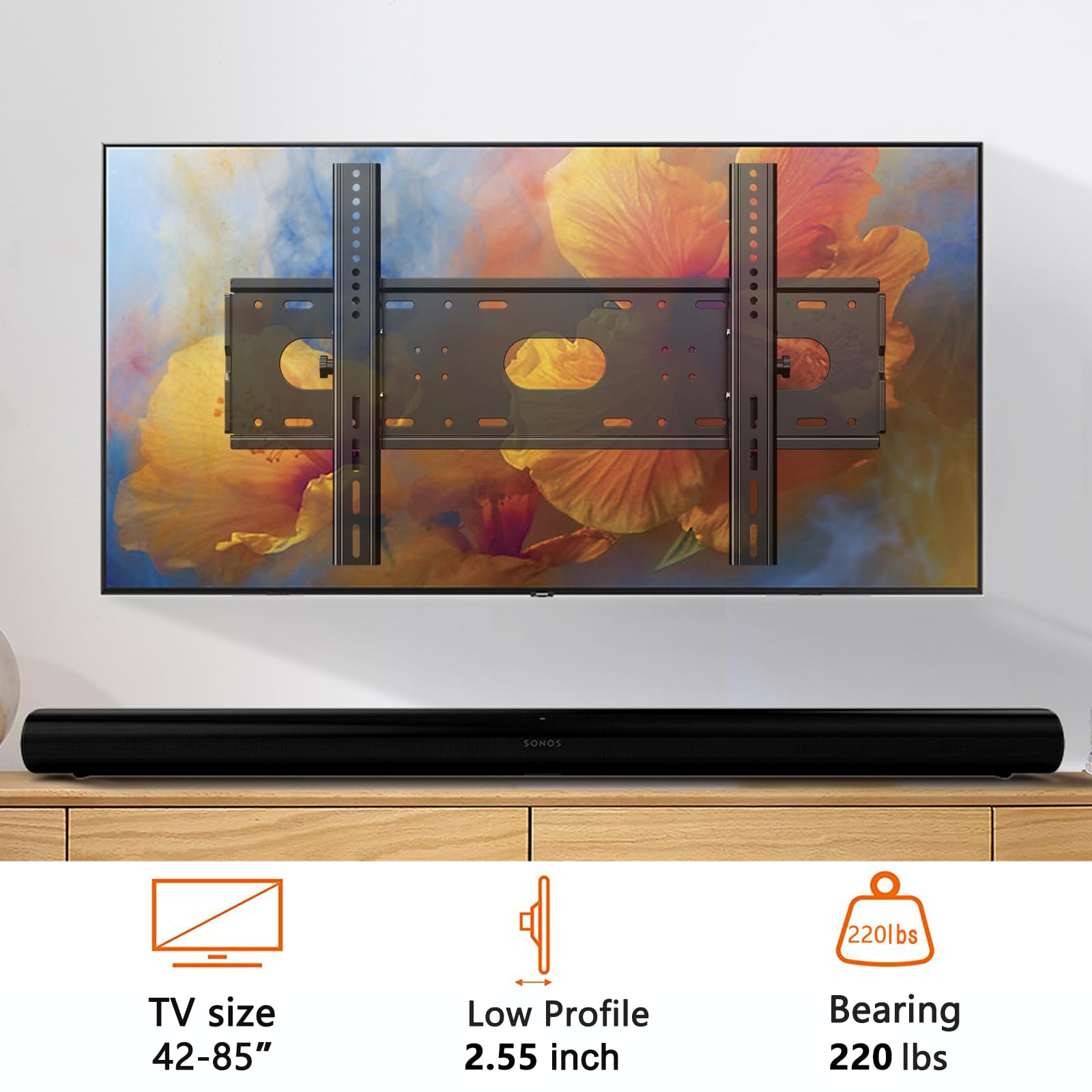Staffa da parete per TV per la maggior parte dei televisori LCD LED da 42-85 pollici piatti e curvi fino a 85 kg, staffa inclinabile a basso profilo, supporto da parete per televisore