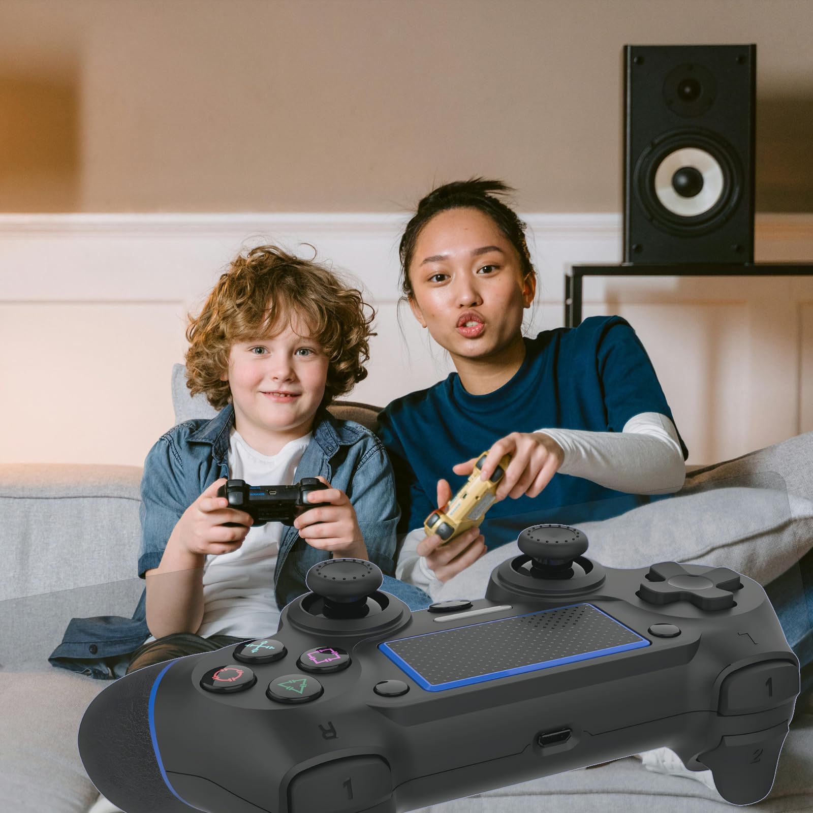 REKBOO Mando inalámbrico para PS4, Joystick Gamepad para PS4/Slim/Pro con Doble Motor de Vibración | Batería 600mah | Panel Táctil | Altavoz Audio Jack 3.5mm