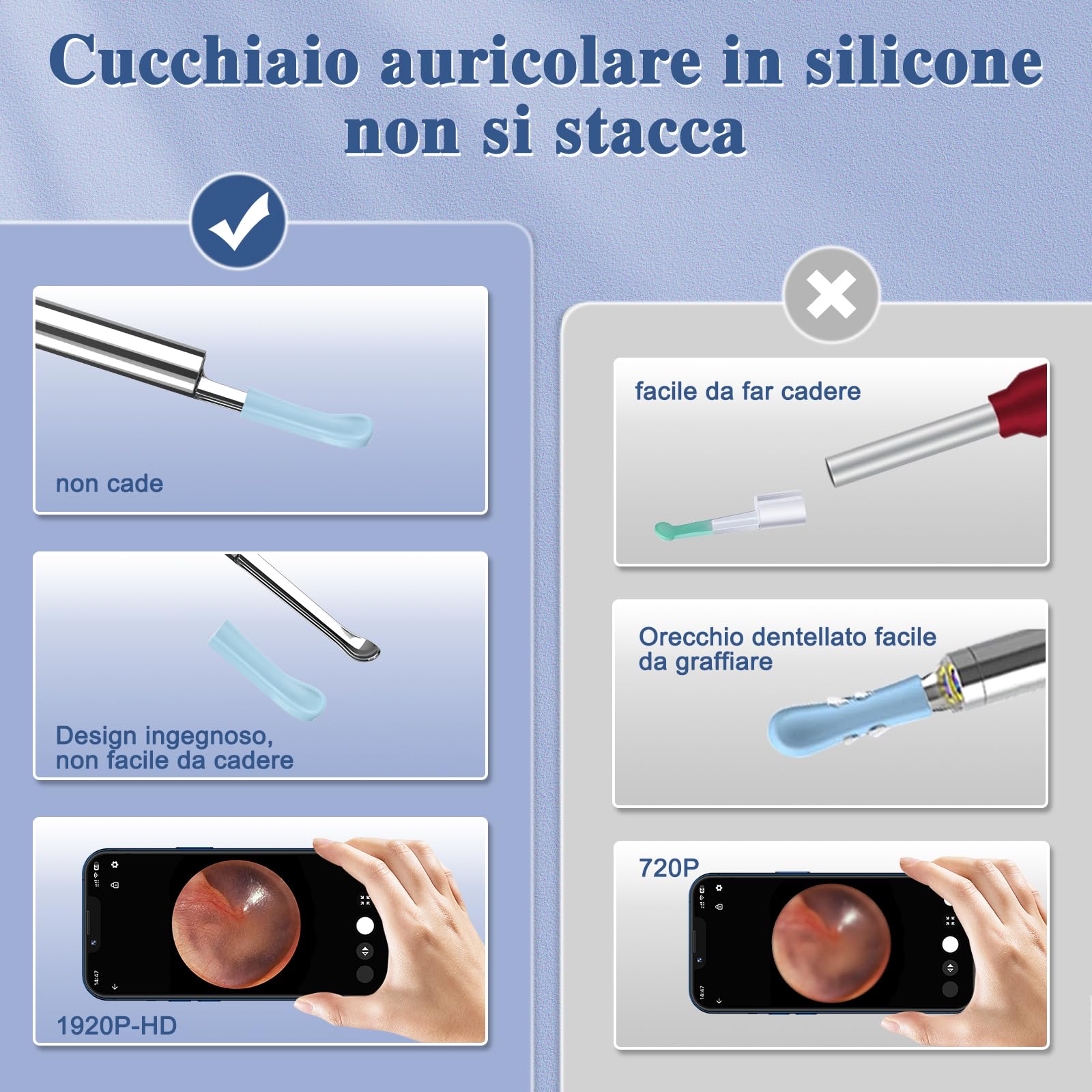 LMEHCN Otoscopio per Pulizia Orecchie - Pulisci Orecchie con Visione 1080P, 6 Luci LED, IP67 Impermeabile, Diametro 3 mm, Compatibile con iPhone iPad e Telefoni Android, Nero