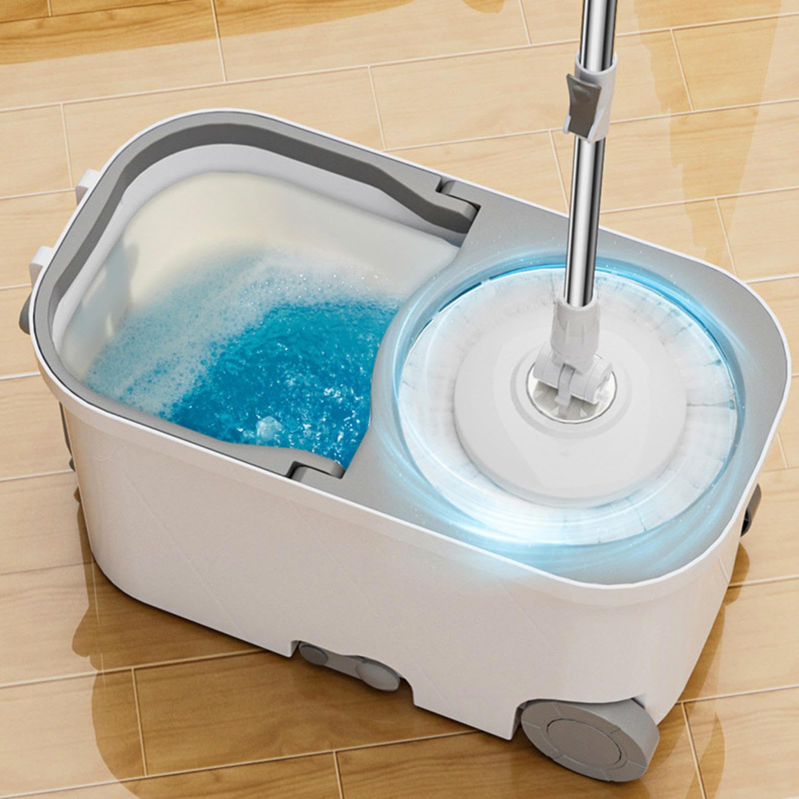 NIBHZ Trapeador y Cubo Giratorio, Trapeador y Cubo con Juego de Escurridor, Cubo para Trapear Giratorio Suministros de Limpieza para El Hogar con 4 Recambios de Cabezal de Repuesto de Microfibra