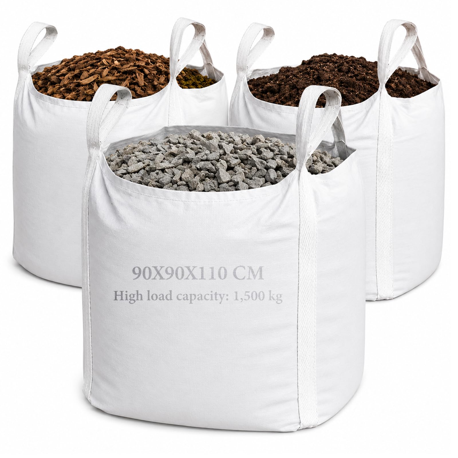 DAJAVE Big Bag - Sacchi per rifiuti da costruzione, 90 x 90 x 110 cm, 1.500 kg (90 x 90 x 90 cm) | Big Bag - Sacco per legno, rifiuti da giardino, sabbia, 1.500 kg, con 4 passanti per il trasporto