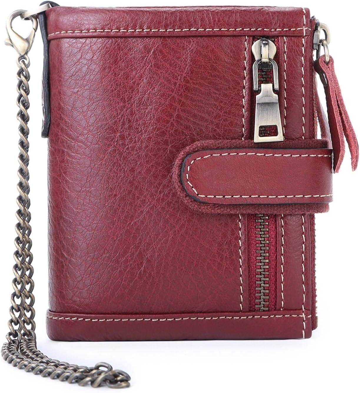 Zipper Wallet Chain Men's Short Top Layer Card Bag Triple Fold Money Clip(white-Dinosaur Doodle4)