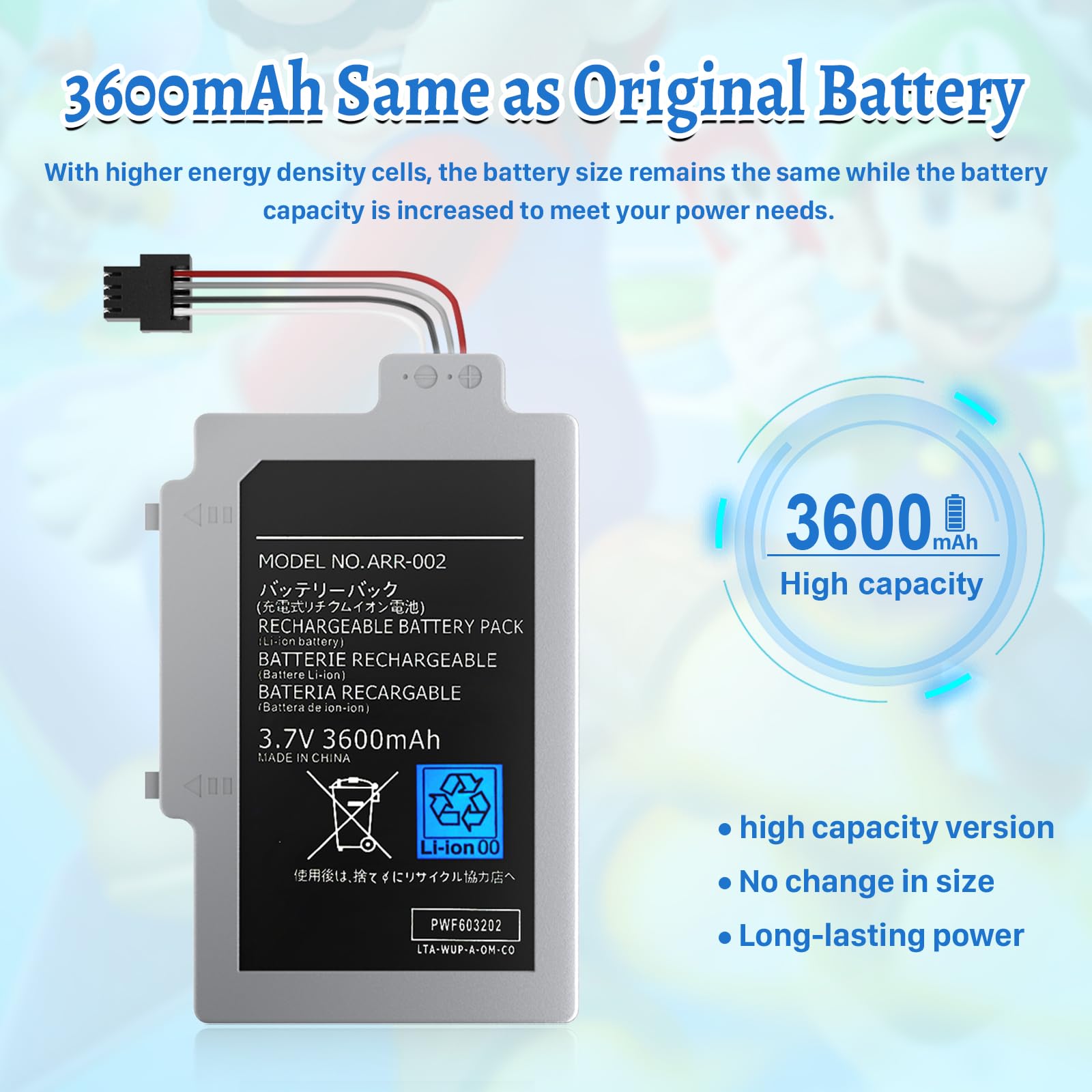Batteria di ricambio per Wii U Gamepad ad alta capacità per Wii U Gamepad WUP-010 WUP-002 ARR-002 AC1748 AC1612