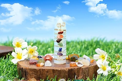 Miniatura 5 de DUQGUHO Varitas de cristal curativo con cristales de ópalo, piedras de cristal natural envueltas en alambre para chakras, torre hexagonal de 2.7