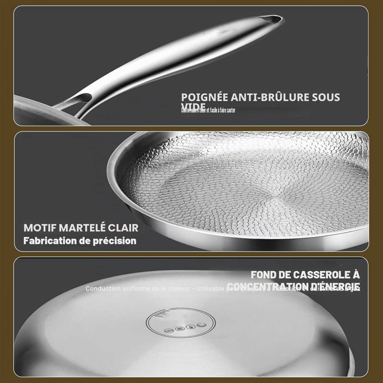 Kouamor Poêle en titane Pro avec couvercle de 25,4 cm/27,9 cm/30,5 cm, poêle à frire en titane, ultra-résistante, anti-rayures, antiadhésive, poêles à revêtement nutritif en titane, multifonctionnelle