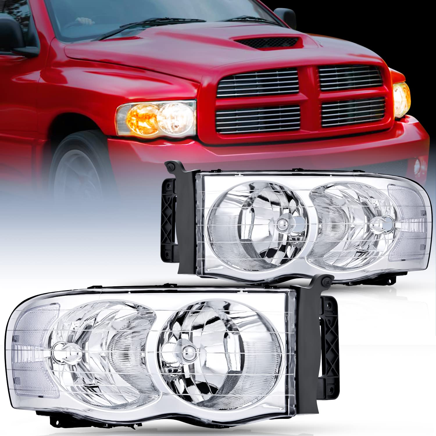 Photo 1 of oEdRo Halogen Headlights Assembly Replacement Compatible with 2002-2005 Dodge Ram 1500/2003-2005 Dodge Ram 2500 3500 Pickup Driver & Passenger Side OE - Black/Clear/Clear1016410201